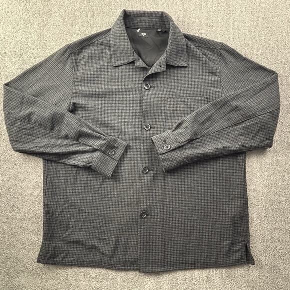 Uniqlo Shirt Adult Medium Gray Button Up Long Sleeve Flannel Shacket Overshirt - Picture 1 of 14